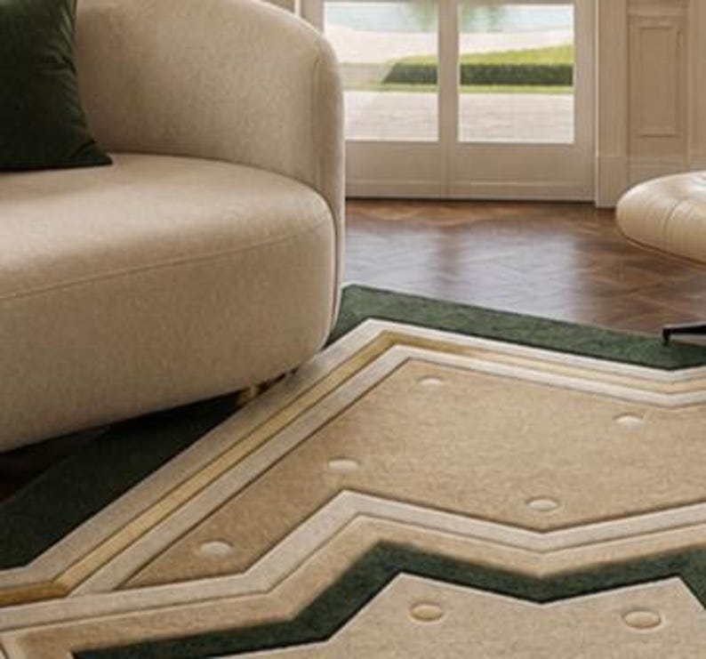 Star Area Rug Geometric Star Area Rug, Modern Green and Beige Living Room Carpet ...