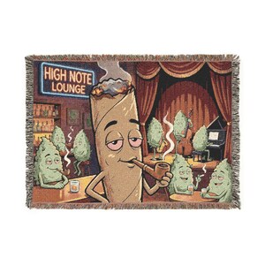 High Note Lounge cigar character Woven Blanket | retro smoking lounge tapestry