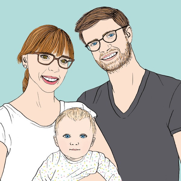 Family Portrait, Family Illustration, Art Print, Digital File, Wedding Invitation, Anniversary Gift, Custom Portrait