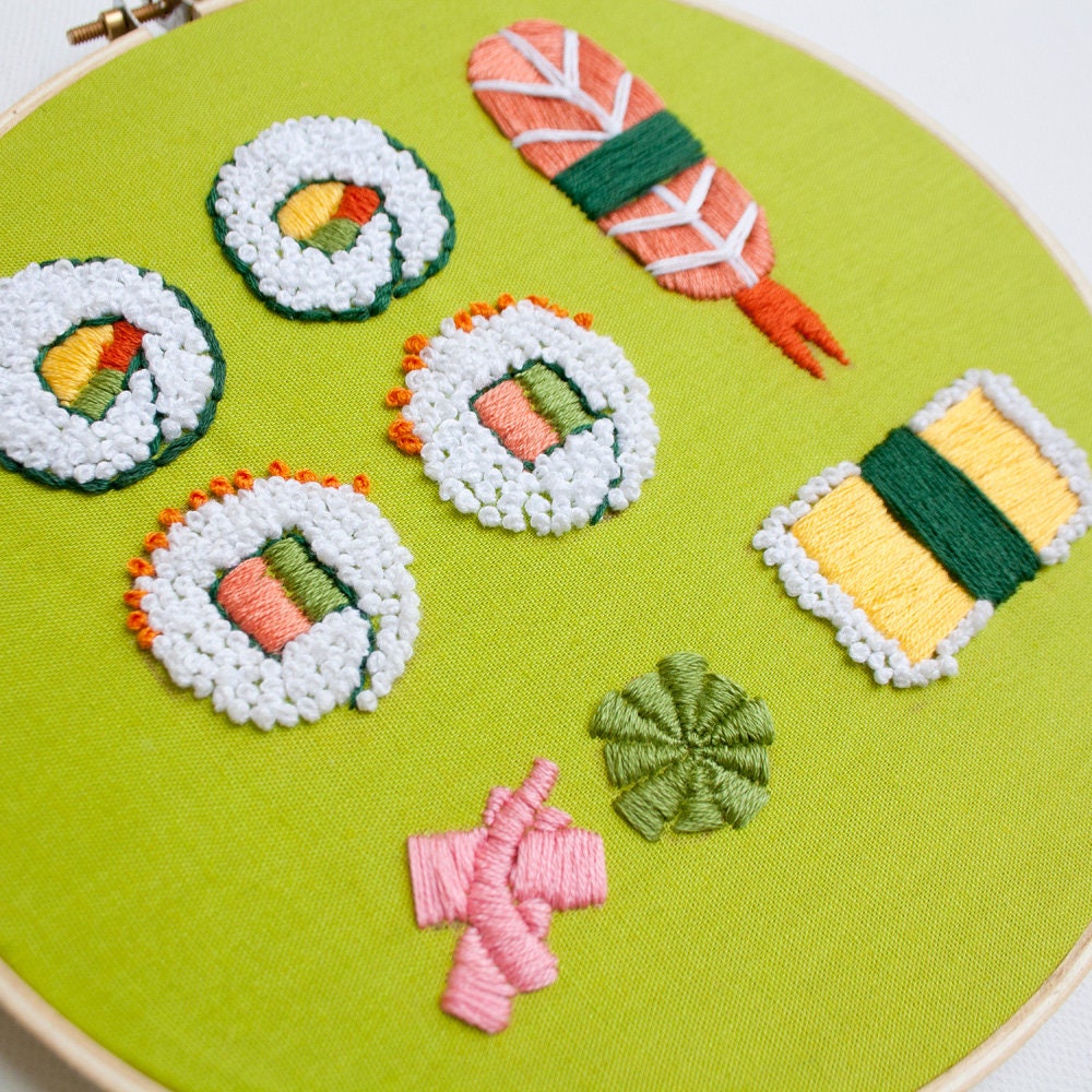 Sushi Roll Hoop Art PDF Digital Download Embroidery Pattern DIY