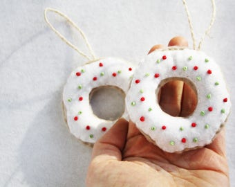 Christmas Donut Ornament- Handmade Felted Ornament, Donut Art, Stuffed Donut, Donut with Sprinkles, Christmas Decoration, Sprinkle Donut