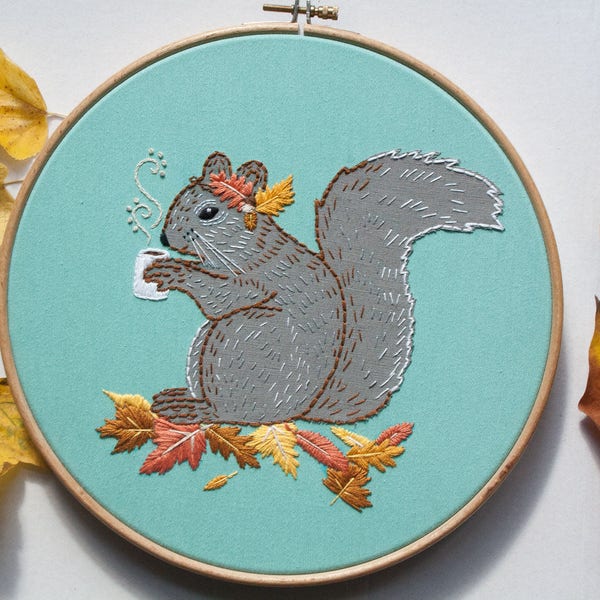 Eichhörnchen im Herbst Stickanleitung- Deutsch- PDF Datei-  DIY Stickerei- Hoop Art