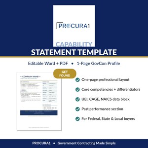 Modèle de déclaration de compétences | Modifiable Word et PDF | Contrat gouvernemental (GovCon, SBA 8a, WOSB) | 1 page (fédéral) | Téléchargement instantané