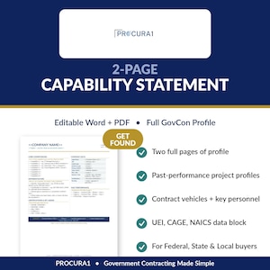 Modello di dichiarazione di capacità di 2 pagine / Word e PDF modificabili / Appaltatore governativo GovCon Federal SAM UEI cage / Download immediato