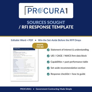Szablon odpowiedzi na RFI z poszukiwanych źródeł | Badanie rynku GovCon Set-Aside (Word/PDF)