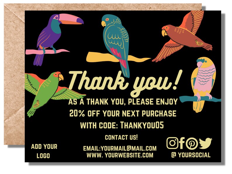 Editable and Printable Bird Thank You Card for Small Etsy