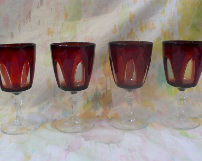 Vintage 4 Luminarc Ruby Red Wine Glasses French Gothic Wine Etsy