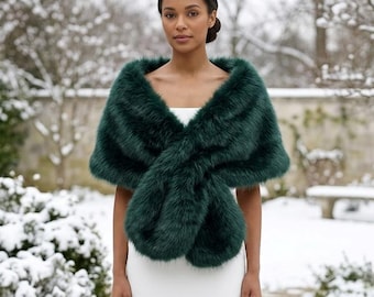 Faux Fur Bridal Wrap, Winter Wedding Shawl, Bridal Shrug, Faux Fur Stole, Wedding Cape for Bride, Bridesmaid Fur Wrap