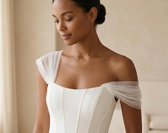 Detachable Tulle Bridal Straps, Off Shoulder Wedding Dress Sleeves, Sheer Tulle Cap Sleeves, Removable Bridal Dress Straps