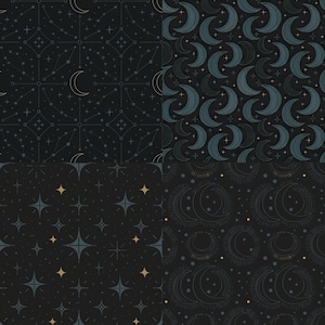 Patrones celestiales sin costuras Patina Blue, paquete de 20 papeles digitales, PNG SVG para uso comercial