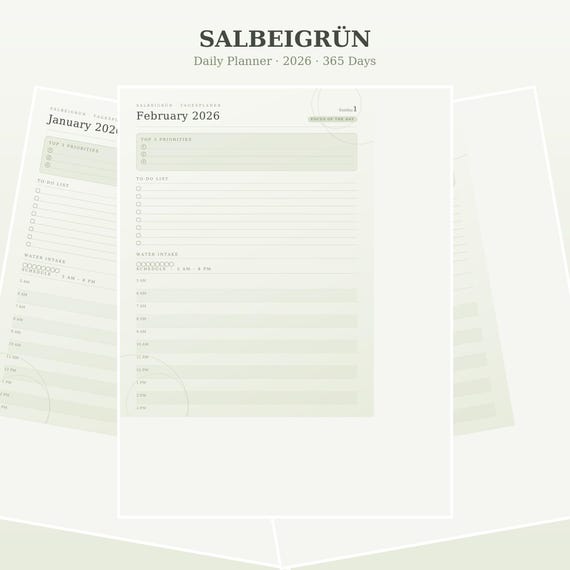 Digital Daily Planner 2026 Printable | Sage Green Dated Planner | Printable Habit Tracker Mood Log | Instant Download PDF Letter Size