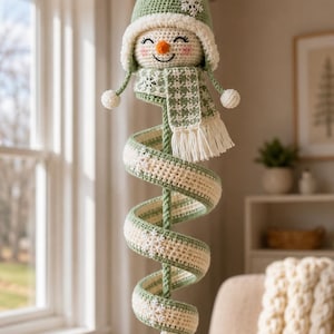 Virkat snögubbemönster PDF, vinterspiralhängande ornament, amigurumi juldekoration, virkmönster för mellannivå, digital nedladdning