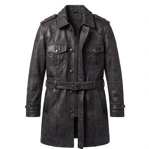 Black Veteran Ranger Long Trench Jacket – Leather Military Duster Coat – Western Ranger Jacket – Unisex Cosplay Outerwear - Custom Fit