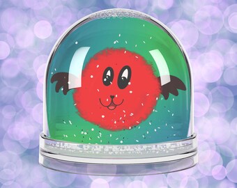 Red Fuzzy Monster Snow Globe | Cute Bat Wings Novelty Décor