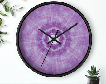 Purple Tie-Dye Spiral Wall Clock | Psychedelic Swirl Timepiece