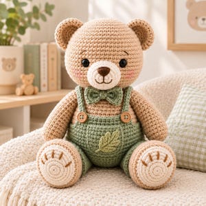 Crochet Teddy Bear Pattern PDF Amigurumi Bear in Overalls Cute Stuffed Animal Toy Tutorial