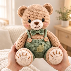 Häkelanleitung für einen Teddybären (PDF) – Amigurumi-Bär in Latzhose – Niedliches Stofftier – Anleitung