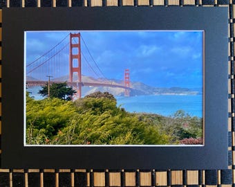 Fotografía impresa del Puente Golden Gate, paisaje costero de California, 5x7 pulgadas, con paspartú (lista para regalar).