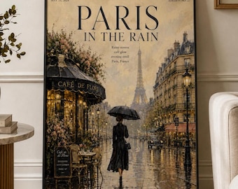Paris Wall Art , Eiffel Tower Rainy Day Printable Vintage French Decor, Digital Download