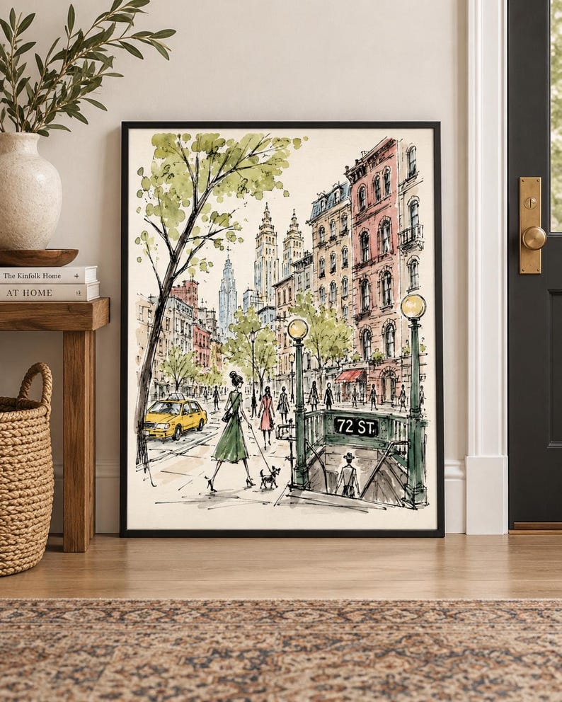New York City Wall Art, 72nd Street Watercolor Print, NYC Fashion ...