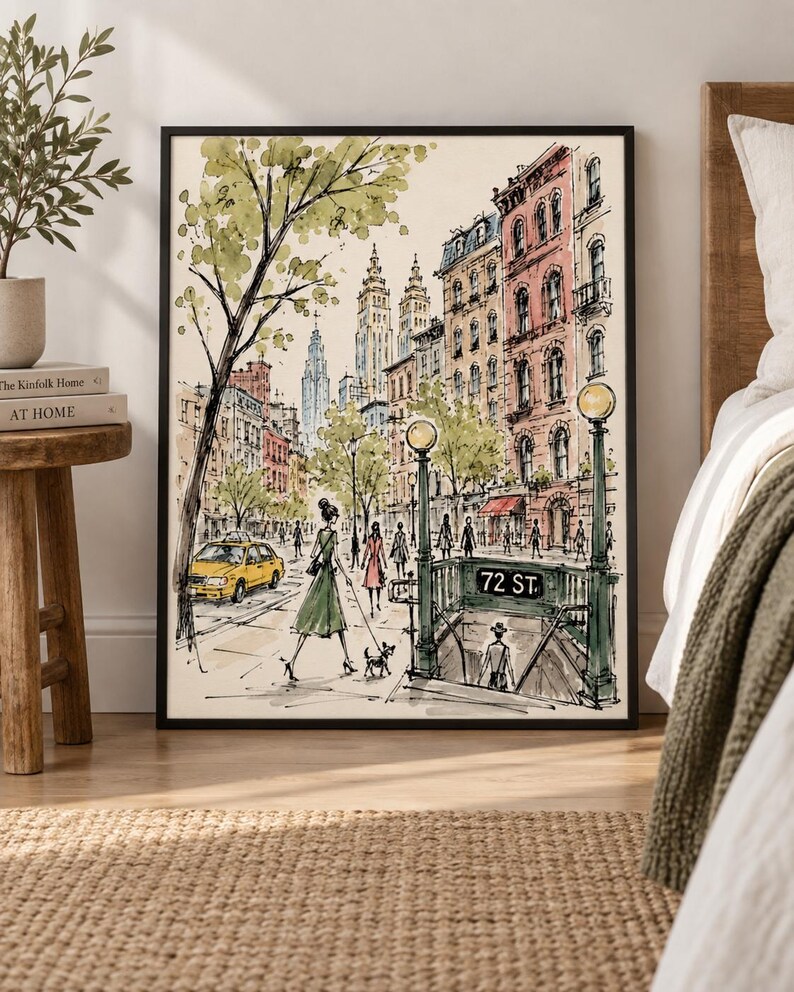 New York City Wall Art, 72nd Street Watercolor Print, NYC Fashion ...