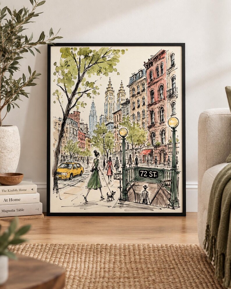 New York City Wall Art, 72nd Street Watercolor Print, NYC Fashion ...