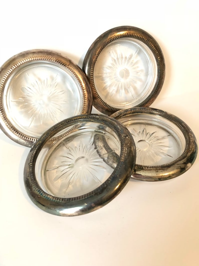 Glass Coasters Silver Rim Vintage Coasters Retro Chic Set Etsy Australia