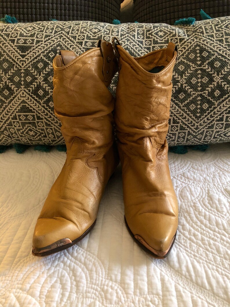 camel leather ankle booties