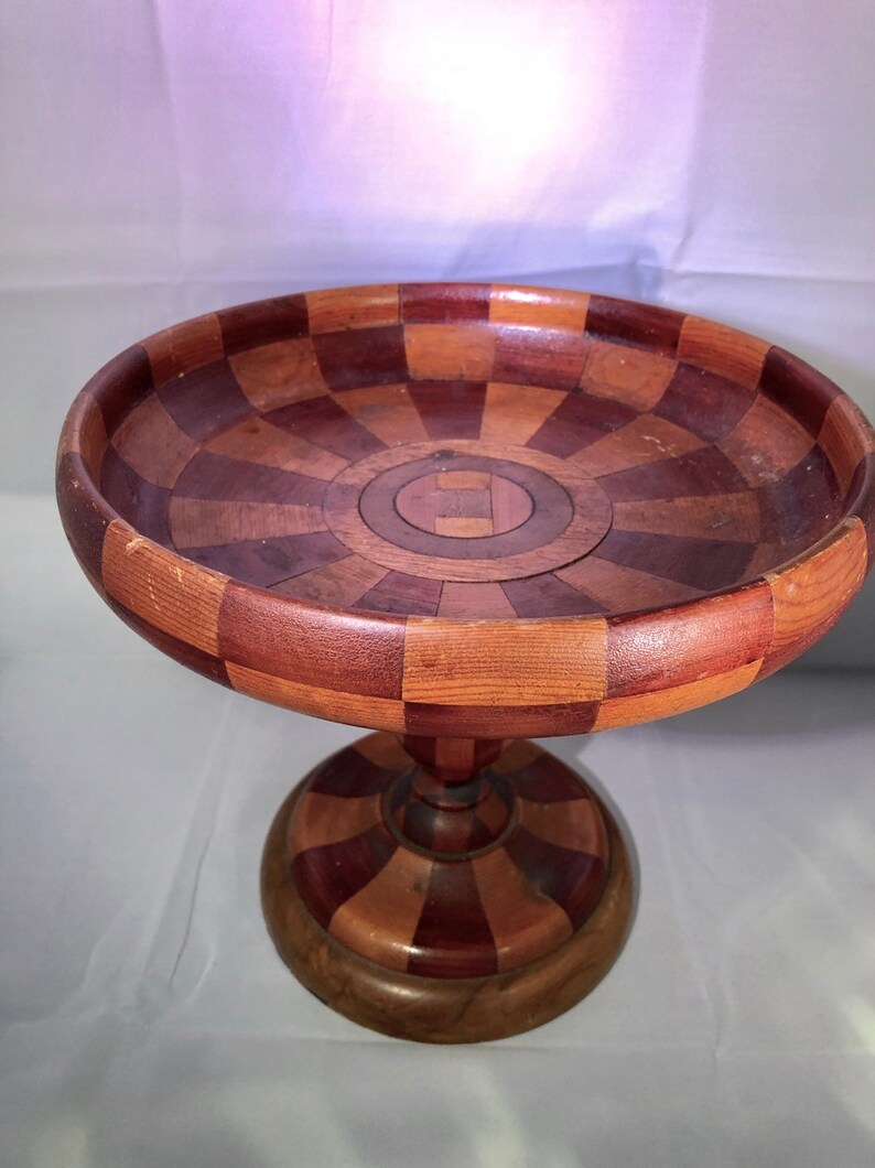 Vintage Wooden Compote Wood Pedestal Bowl Vintage Wood Bowl Etsy
