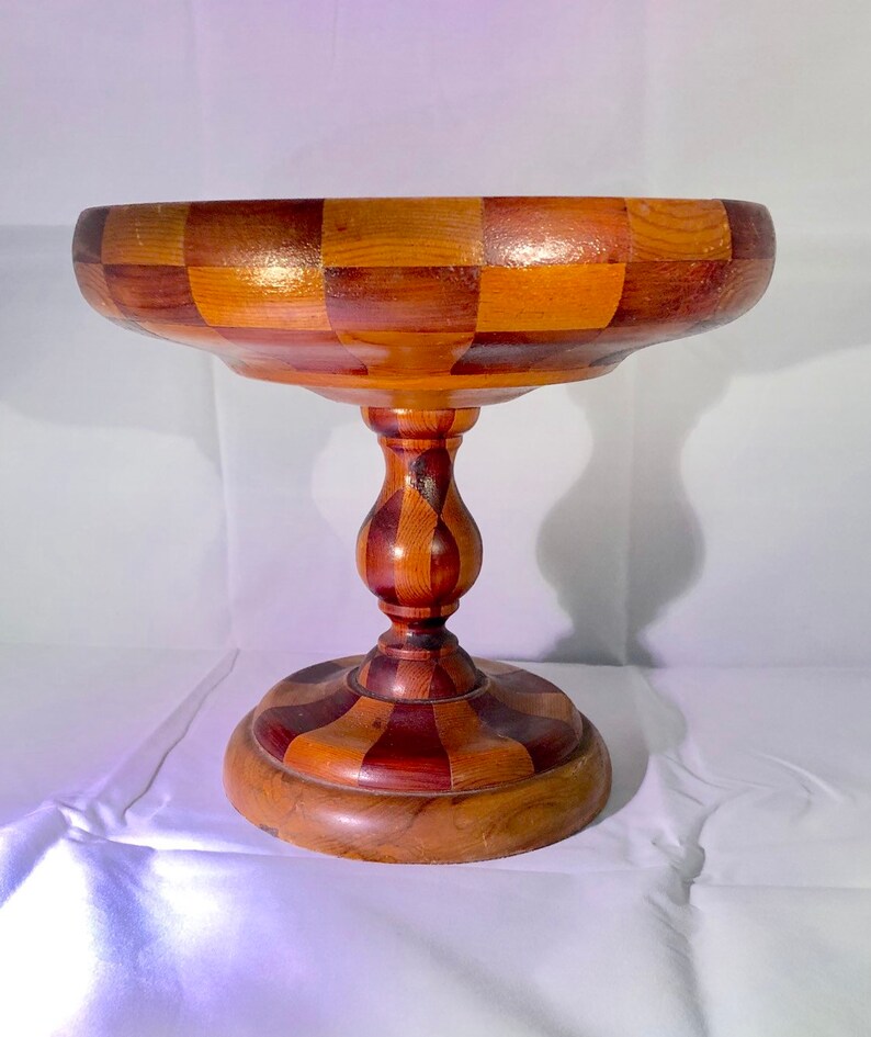 Vintage Wooden Compote Wood Pedestal Bowl Vintage Wood Bowl Etsy