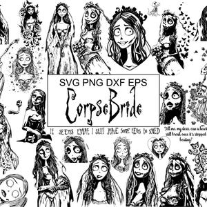 29 SVG Corpse Bride Tim Burton Emily Victor Halloween 90s Movie Johnny Depp Mega Pack Svg Dxf Eps Png File Instant Download Vector Cricut