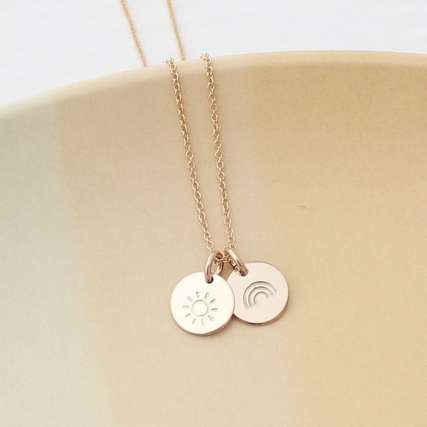 Personalized Disc Necklace with Symbols - Two 3/8" Discs - Gold Disc Necklace - Silver Disc Necklace - Two Disc Necklace