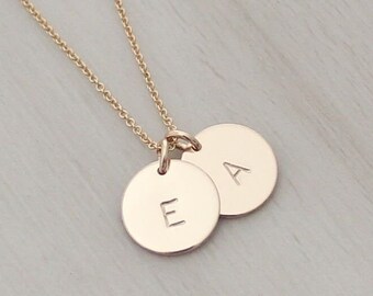 Personalized Initial Disc Necklace - 1/2" (Two Discs) - Gold Initial Necklace - Silver Initial Necklace - Kids Initials Necklace