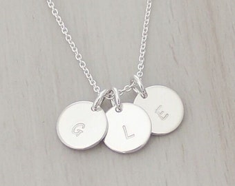 Initial Disc Necklace with Three Discs - Silver Initial Necklace - Gold Initial Necklace - Mom Necklace with Kids Initials