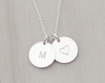 Personalized Initial Disc Necklace - 1/2" (Two Discs) - Mom Necklace with Kids Initials Necklace - Gift for Mom - Gift for Wife