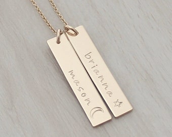 Two Vertical Name Bars in Gold or Silver - Personalized Two Name Necklace - Hand Stamped Jewelry - Mom Necklace - Gift for Mom