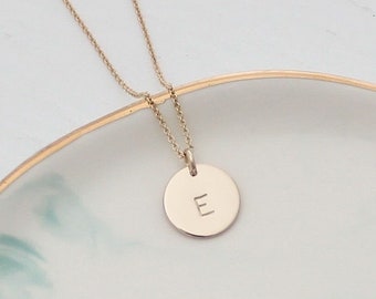 Gold Initial Necklace - Silver Initial Necklace - 1/2" Disc Necklace - Personalized Initial Charm - Hand Stamped Letter Necklace