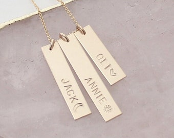 Personalized Three Name Necklace - Vertical Bars Necklace Gold or Silver - Gold Name Necklace - Mom Necklace - Gift for Mom - Gift for Wife