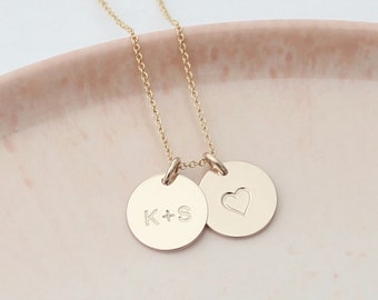 Sweetheart Necklace - Gift for Wife - Gift for Bride - Personalized 1/2" Disc Necklace with Couples' Initials in Gold or Silver