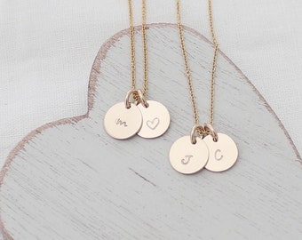 Personalized Initial Necklace in Gold or Silver - Two 3/8" Initial Discs - Tiny Gold Initial Necklace - Silver Initial Necklace