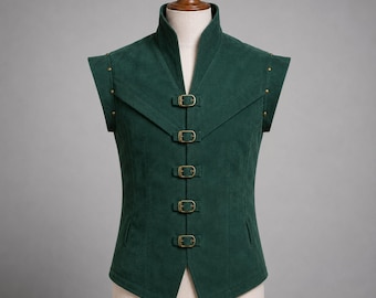 Grüne Wildlederweste im Westernstil | Handgefertigte Vintage-Ranger-Halloween-Cosplay-Weste