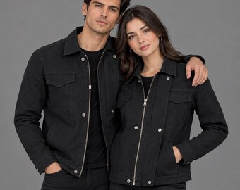 Schwarze Utility-Cosplayjacke aus Baumwolle | Handgefertigte Arbeitsjacke mit Reißverschluss | Herren Field Jacket