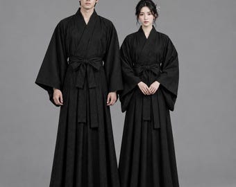Japanese Shinigami Cosplay Costume, Black Hakama Skirt Robe Set | Unisex Eastern Samurai Training Uniform for Halloween