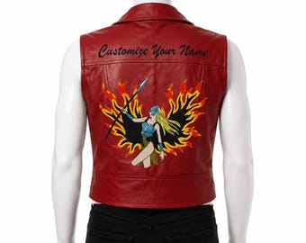 Handmade Maroon Biker Vest | Personalized Women Fairy Leather Cosplay Costume Waistcoat