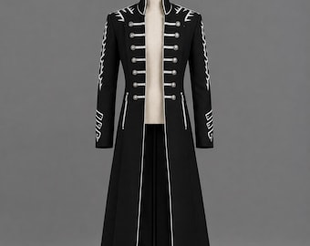 Handgefertigter schwarzer Vampir-Trenchcoat | Gothic-Steampunk-Staubmantel | Viktorianische Cosplay-Kostüm-Oberbekleidung