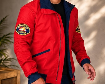 Red Lifeguard Rescue Jacket | 90s Style Cosplay Costume | Beach Patrol Retro Summer Uniform Jacket