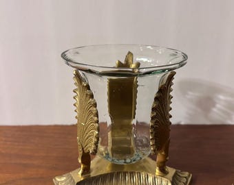 Vintage Hollywood Regency Brass and Glass Candle Holder