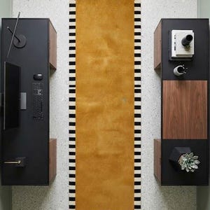 Hand Tufted Wool Rug Runner | Mustard Yellow with Black Striped Border