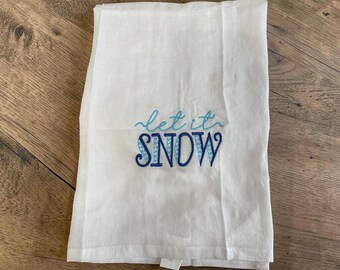 Let It Snow Embroidered Tea Towles for Kitchen and Home