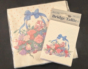 Juego de servilletas/bandejas de popurrí vintage con cinta azul sellada.